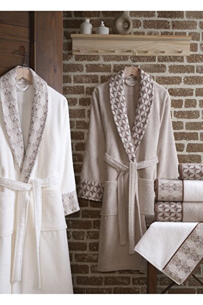 Dantela Σετ μπουρνούζια από βαμβάκι ζακάρ 6 τεμαχίων - Κρεμ/Καφέ