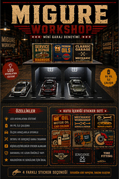 HOT WHEELS Migure Atölye Garaj LED Işıklı 1/64 Ölçekli Sergileme Garajı Diora...