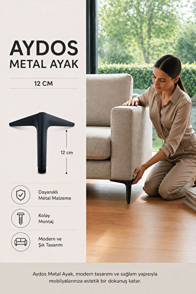Badem10 AYDOS 12 Cm Mat Siyah Metal Mobilya Ayağı Kanepe Koltuk Dolap Ayağı M...