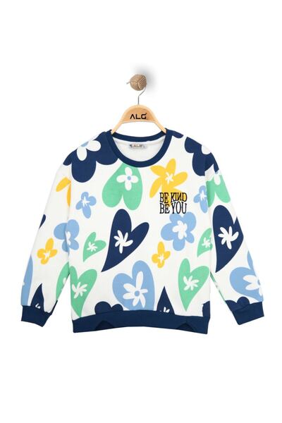 ALG SWEATSHIRT COLORAT CU IMPRIMEU INIMI ȘI FLORI PENTRU FETE