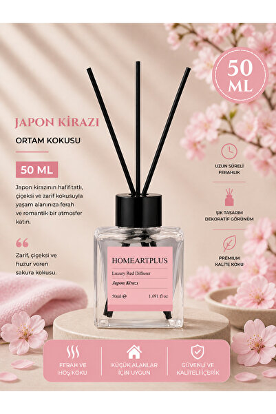 homeartplus japon kirazı kokulu bambu çubuklu kare oda kokusu 50 ml
