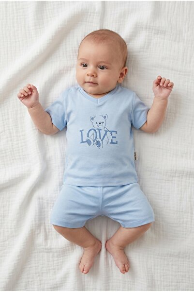hobbe baby طقم أطفال مكون من شورت وتي شيرت مصنوع من القطن بنسبة 100%