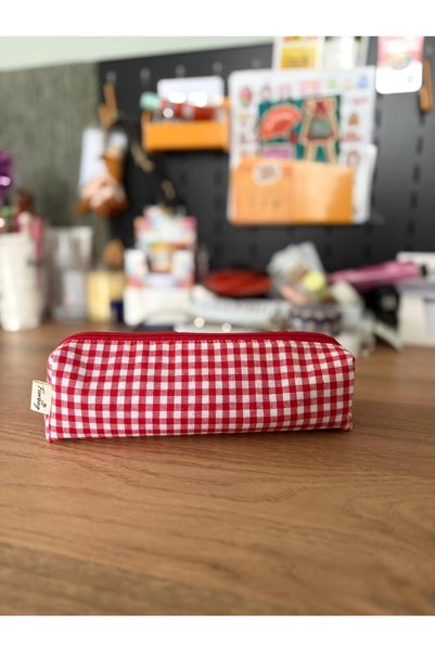 Fiorbag حافظة أقلام حمراء منقوشة بنمط بوتيكار، حافظة أقلام مدرسية بسحاب، حافظة أقلام مبطنة، حافظة أقلام قابلة للغسل، حقيبة أقلام مدرسية بفتحة واحدة، مصنوعة يدويًا