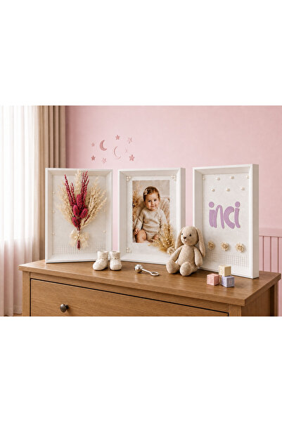 EVZEN HOME Kişiye Özel Kız Bebek Odası 3’lü Çerçeve Seti – İsimli & Fotoğrafl...