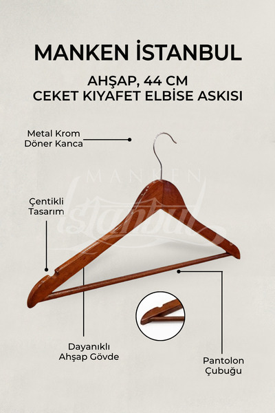 Manken İstanbul 10 Adet A Kalite Ahşap Ceket Askısı Gömlek Askısı Tişört Askı...