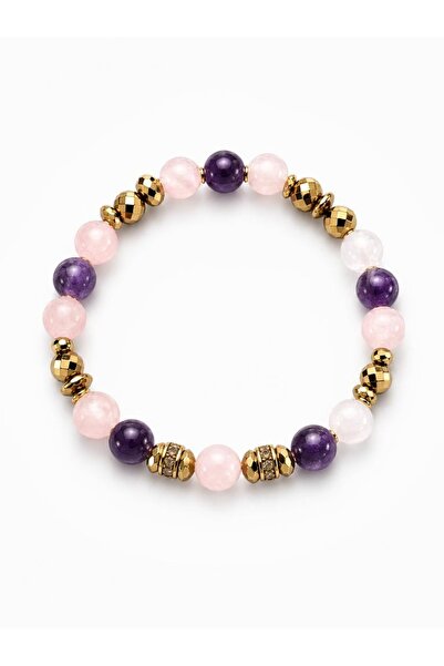 Gift Sellection Real Natural stone Love / Love Pink Quartz -Amethyst Bracelet...