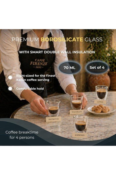 Blackstone Double Wall Glass 70ml 4 pcs Espresso Cawa Cups Borosilicate Arabic Coffee Cups DG501