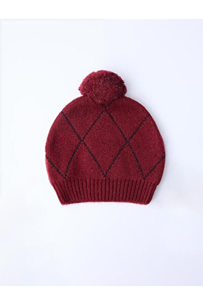 Jimmy Key Red Pompom Detailed Diamond Patterned Beret