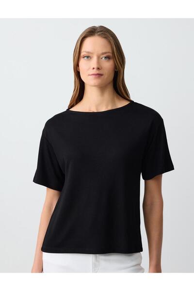 Jimmy Key Tricou tricotat cu mânecă scurtă cu gât barcă negru