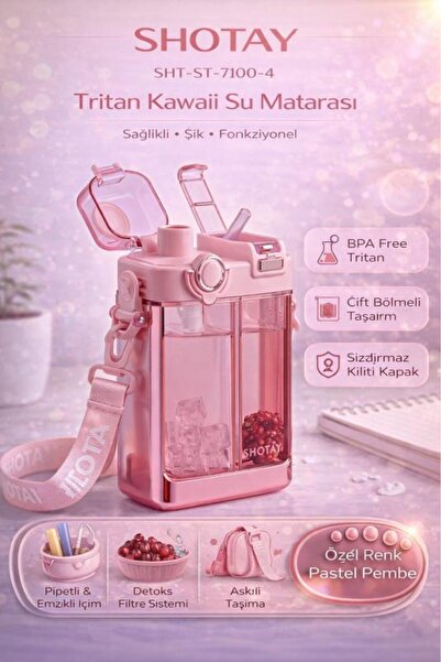 Need Shotay Çift Gözlü Bpa Free Tritan 700 ml Pastel Pembe Plastik Matara - S...