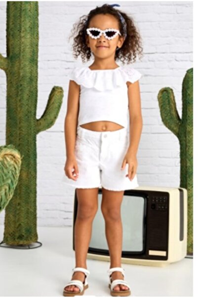 MAYORAL Girl's Embossed Detailed Shorts 2-10 Years Ecru