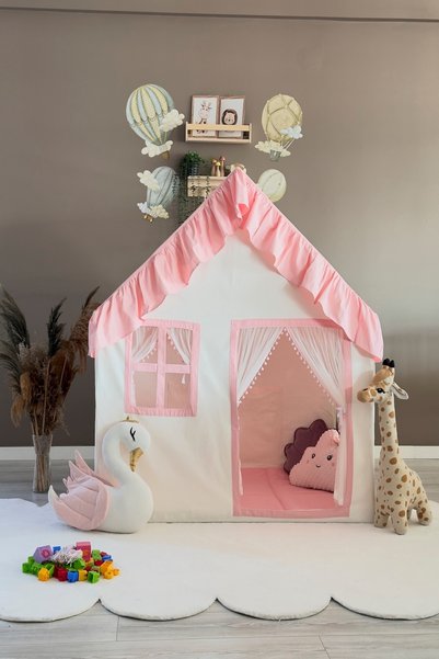 Miniden Çocuk Oyun Evi Toz Pembe Renkli Oyun Çadırı Oyun Alanı