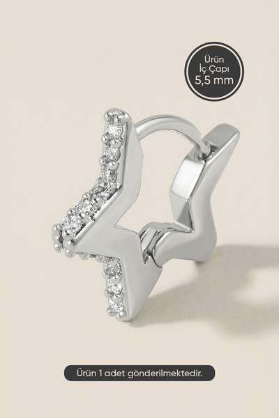 Hetra Gümüş Renkli Cerrahi Çelik Yıldız Biçimli Zirkon Halka Piercing – Helix...