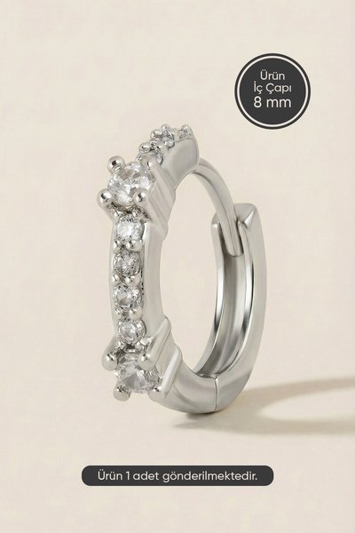 Hetra Gümüş Renkli Cerrahi Çelik Sıralı Küme Taşlı Halka Piercing – Helix, Da...