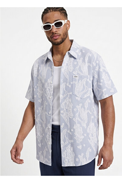 SON OF BRONZE Navy Blue Cep Detaylı Comfort Çizgili Gömlek