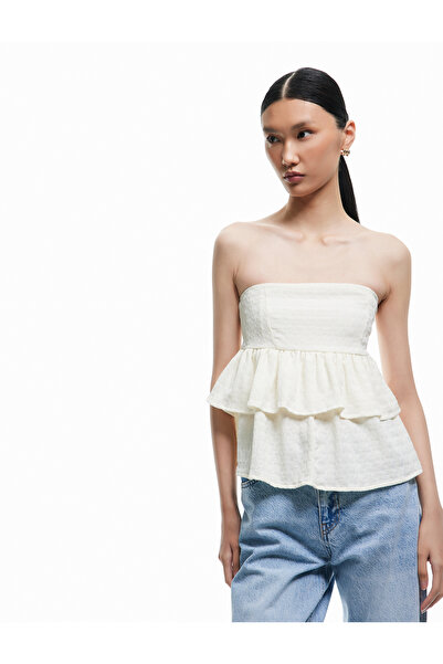 Koton Textured Wrinkled Fabric Layered Ruffled Strapless Top