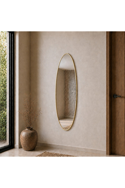 Aypars Atölye Modern Oval MDF çerçeve Boy Aynası 40x120 cm – İnce Altın Çerçe...
