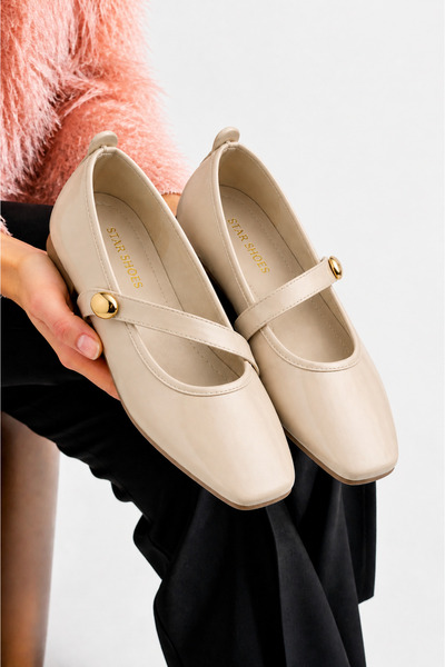 star shoes Kadın Rugan Babet Şık Tokalı Rahat Taban Günlük Ayakkabı