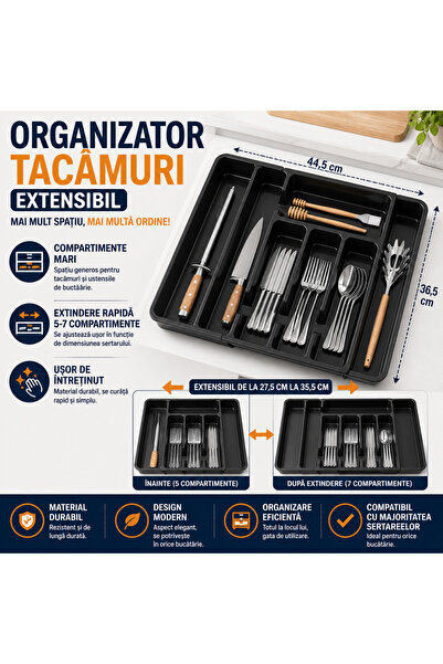 SMARTECH Organizator pentru tacâmuri și ustensile de bucătărie, sertar extens...