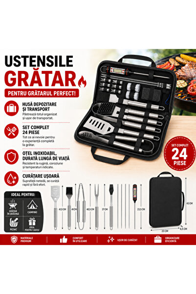 SMARTECH Set 24 ustensile pentru grătar oțel inoxidabil