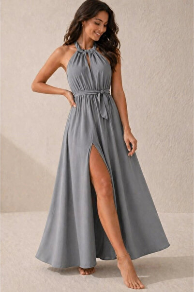 Generic Brand Women's Off-The-Shoulder, Lace-Up Back, Slit Detail, Long Janja...