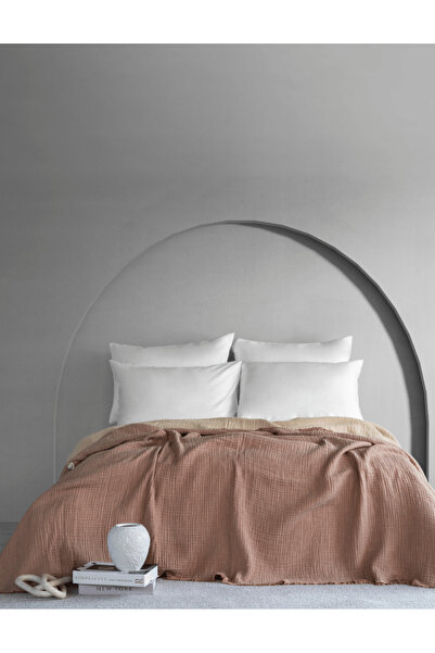 Dantela Camino 100% Cotton 4 Layer Muslin Bedspread & Pique 220X240 cm Brown