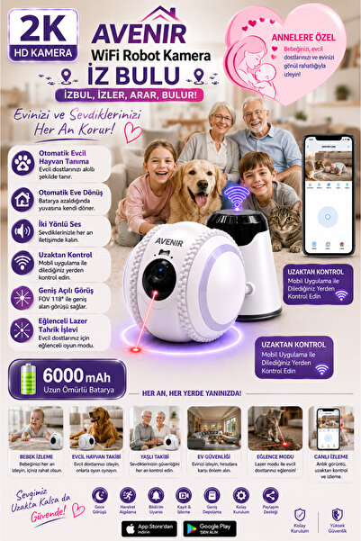AVENİR Av-s500 Yeni Nesil Akılı Wi-fi Robot Kamera 4k ,renkli Gece Görüşlü 4m...