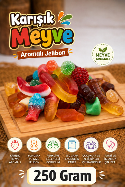 ÜLKÜ KURUYEMİŞ (250 GR)Karışık Meyveli Yumuşak Jelibon Çeşitleri Tatlı Atıştı...