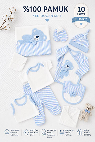 Sitilin Erkek Bebek Lüks Hastane Çıkışı Ayıcık 10 Lu Set STL6975