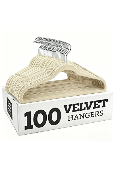 Velvet 100 شماعة مغلفة بالصوف، خطافات مجلفنة بيضاء مغلفة بالصوف
