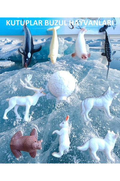 OYUNCAKSAHİLİ Buzul Hayvanları Kutuplar 10 Parça Eskimo Fok Balina Kılıçbalığ...
