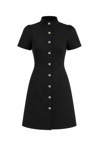 Serpirella Butik Rochie scurtă cu mâneci tip balon și nasturi aurii