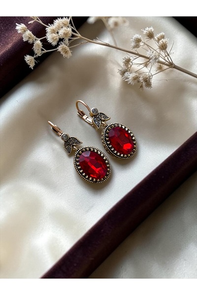 FAYRA ACCESSORIES Crystal Stone Oval Dangle Earrings