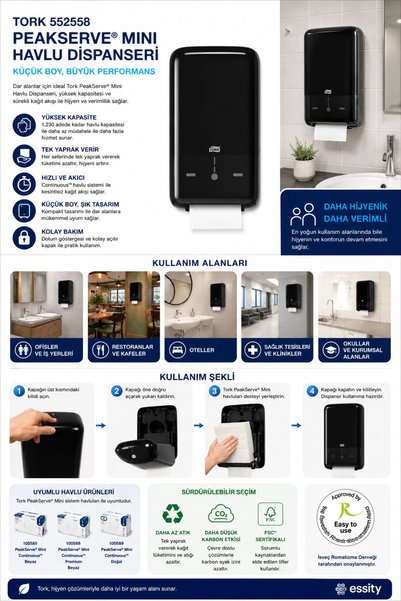 TORK 552558 Peakserve Mini Havlu Dispanseri Siyah