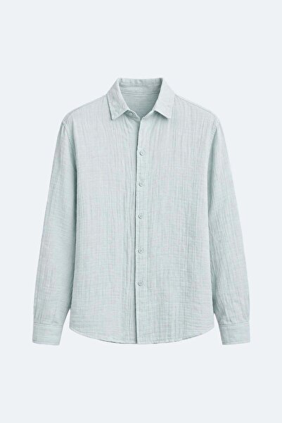 VAMOSCLO Textured cotton oversize shirt blue