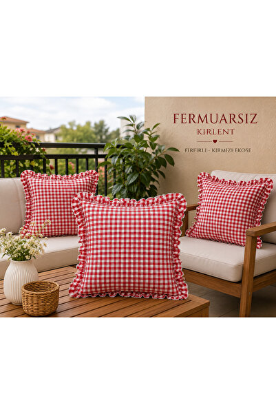 Rose go home Vintage Ruffled Gingham Duck Fabric Cushion Cover with Ruffles