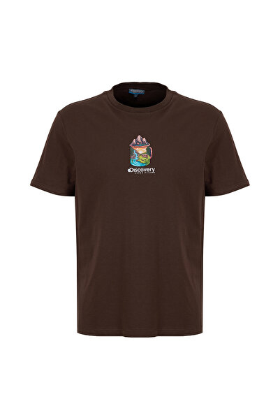 Discovery Expedition D6SM-TST3686 Kahve Bisiklet Relaxed Düz Erkek T-Shirt