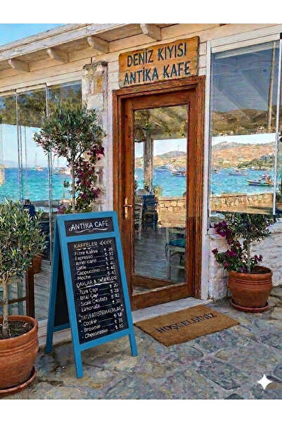 VEO STORE Ahşap Ayaklı Menü Panosu - Çift Taraflı Tebeşir Tahtası - Kafe Rest...