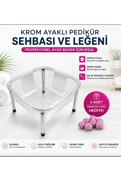 PİRAYE AKSESUAR Krom Ayaklı Spa Pedikür Leğeni • Pedikür Leğeni Ayaklı + 6 Ad...