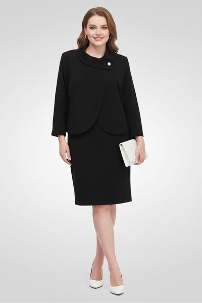 Nipon Boutique Women 2 Pcs Solid Button Front Jacket And Dress Set, Black