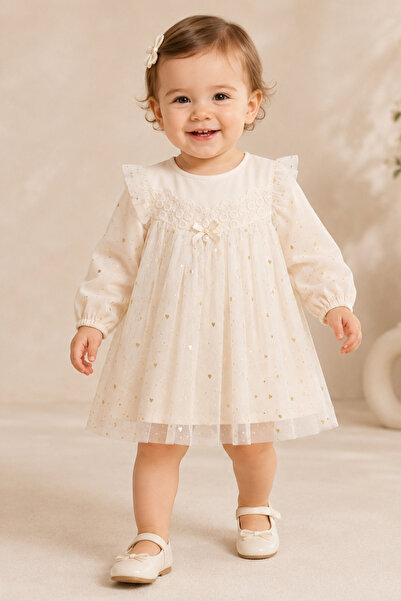Luludy Kids Kalp Baskılı Kız Bebek Elbise