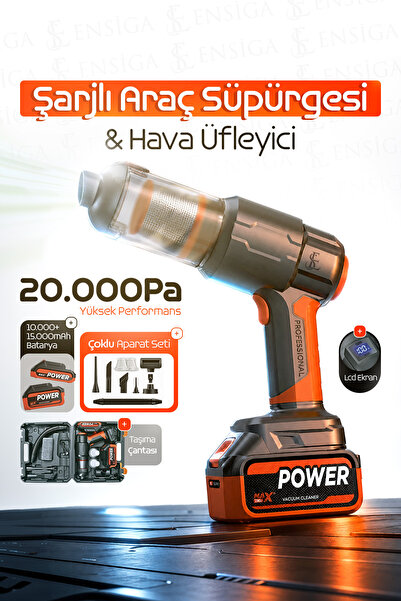 EN SİGA Şarjlı Araç Süpürgesi ve Hava Üfleyici 20.000Pa Kablosuz El Tipi Vaku...