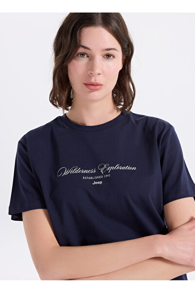 JEEP Lacivert Kadın Relaxed Baskılı T-Shirt J6SL-TST7112