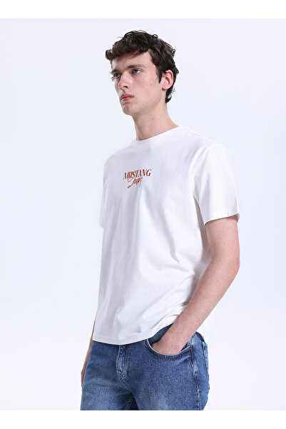 Mustang Ekru Erkek Relaxed Baskılı T-Shirt M6SM-TST1573