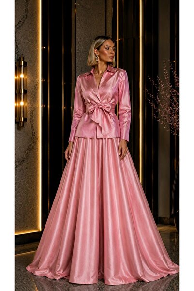 SERAVENZA COUTURE Long Sleeve Mobile Belted Double-Breasted Shirt & Maxi Skir...