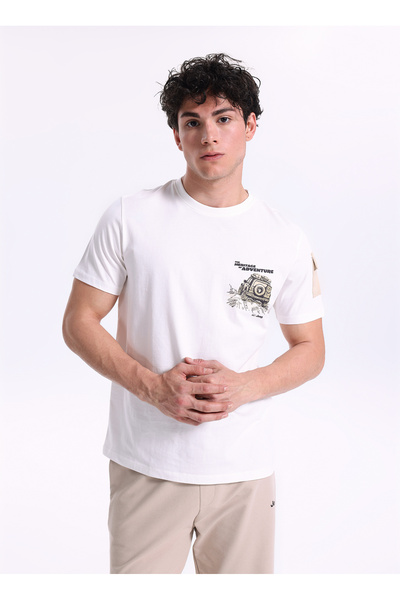 JEEP Kırık Beyaz Erkek Relaxed Baskılı T-Shirt J6SM-TST7589