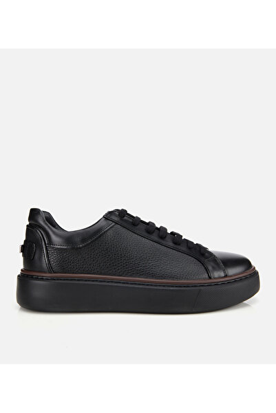 Hotiç Men's Leather Black Thick Sole Sports Shoes