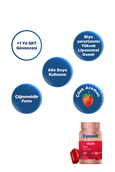 Dynavit Gummies Iron 60 Çiğnenebilir Form - Aile Boyu Kullanım – Demir - Enerji