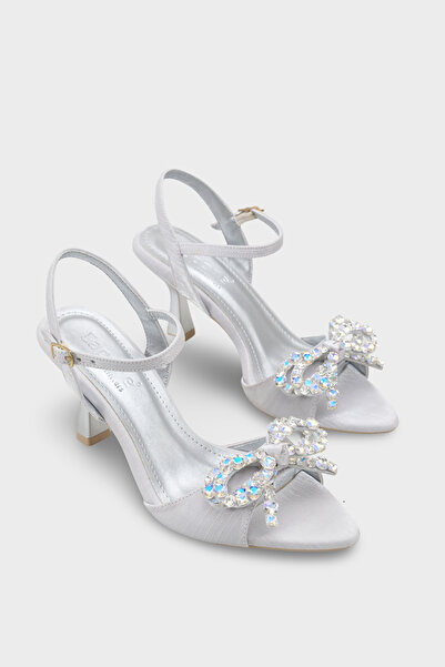 Capone Outfitters Cissie Pointed Toe Stoned Ankle Strap Satin Mid-Heeled Wome...