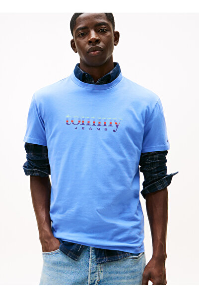 Tommy Jeans Mavi Erkek T-Shirt DM0DM22333C58 TJM SLIM ENTRY DNA SS